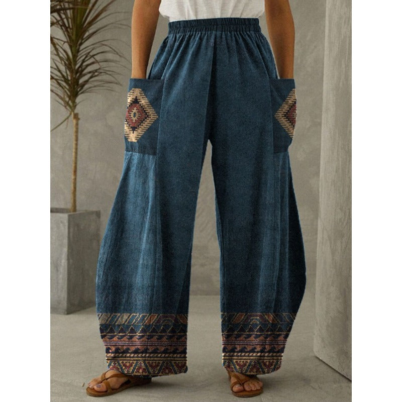 Wholesale Round Necked Polyester Western Style Loose Fitting Women's Pants